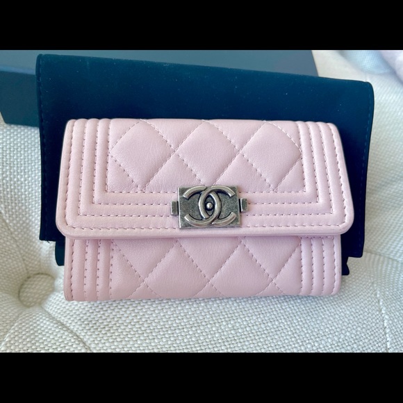 CHANEL Handbags - Super cute! Authentic Chanel Baby Pink Boy Wallet in Calf Skin Leather!
